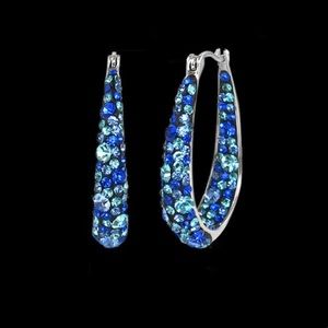 Swarovski Blue Crystal Earrings Elegant Hoop Design